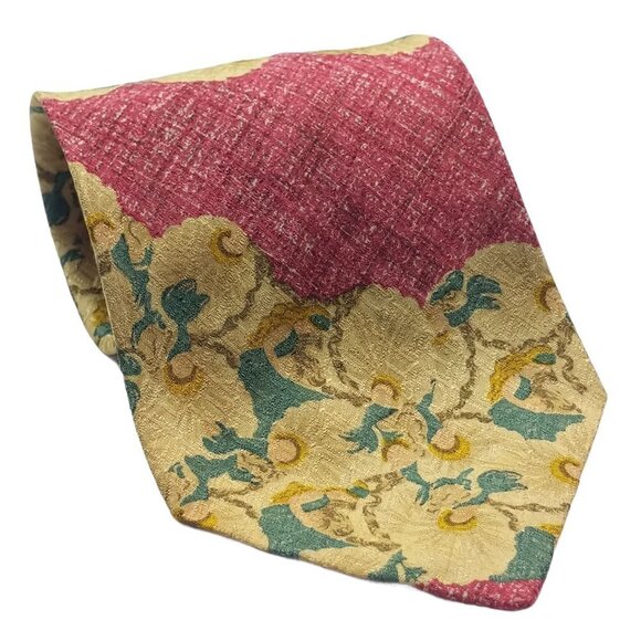 XMI For Nordstrom Green Gold Red Floral Silk Tie - Picture 1 of 7